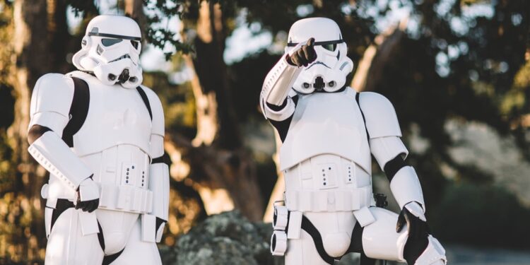 Two stormtroopers standing next to each other. - mybiked.com
